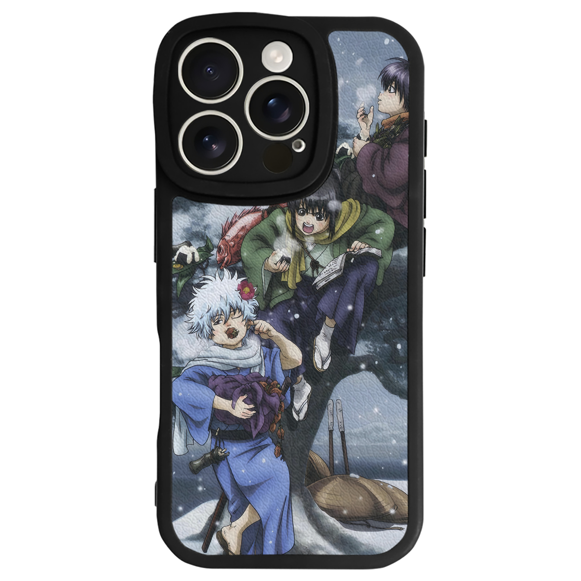 （画像用） ぎんたま 坂田銀時（さかたぎんとき） 神楽 志村新八（しむら しんぱち） GINTAMA Sakata Gintoki Kagura Shimura Shinpachi 【iPhone 16シリーズ対応】シリコンスマホケース（レザー調） 材質：シリコン
